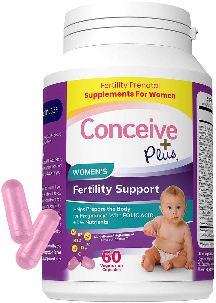 CONCEIVE PLUS Women's Fertility Support | Conception Vitamin Complex, Folic Acid, Zinc and Biotin | 30-Day Supply Fertility Supplement for Use When Trying to Get Prgenant | 60 Soft Capsules