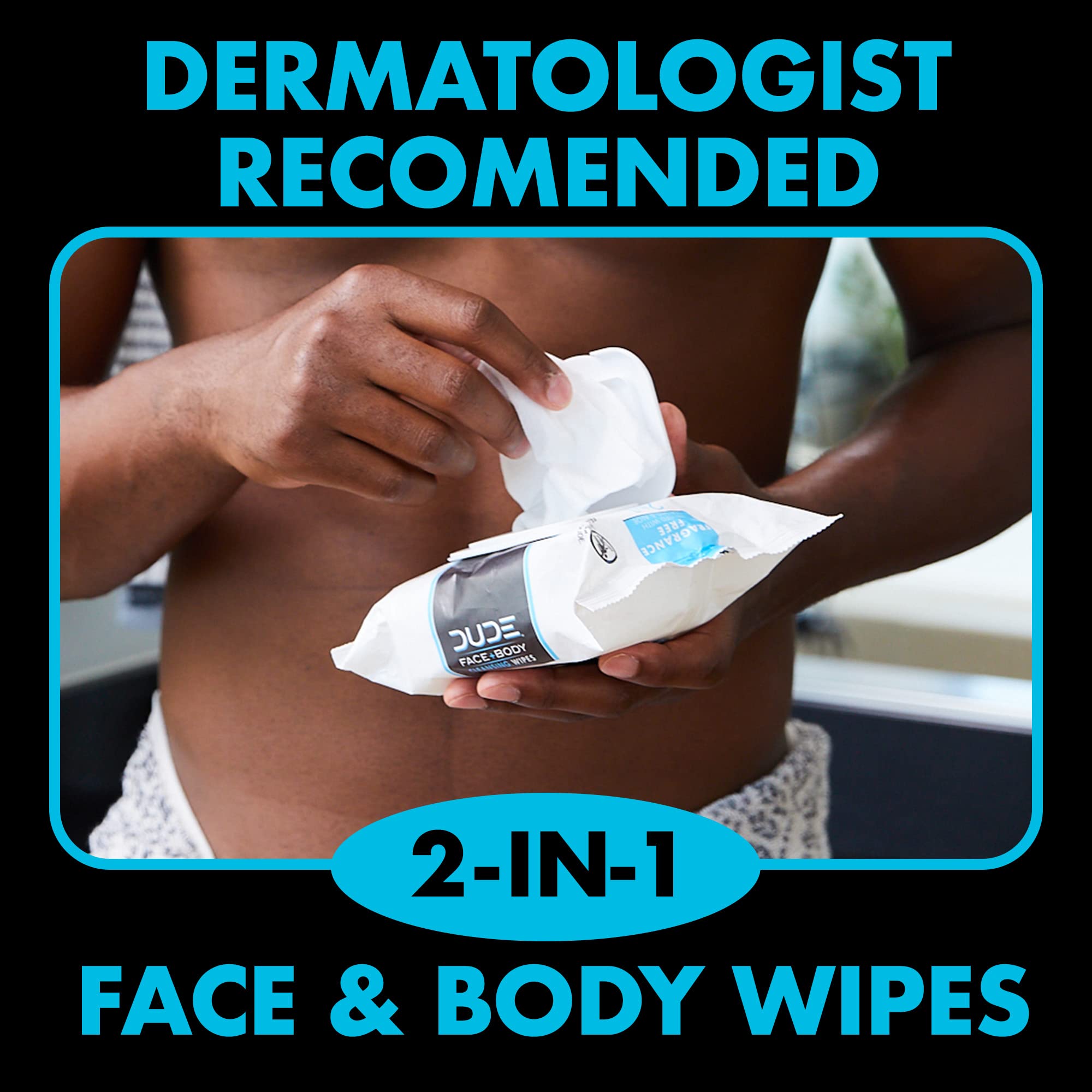 DUDE Face Wipes, Unscented for Sensitive Skin, Infused with Sea Salt & Aloe (3 Packs, 30 Wipes per Pack)