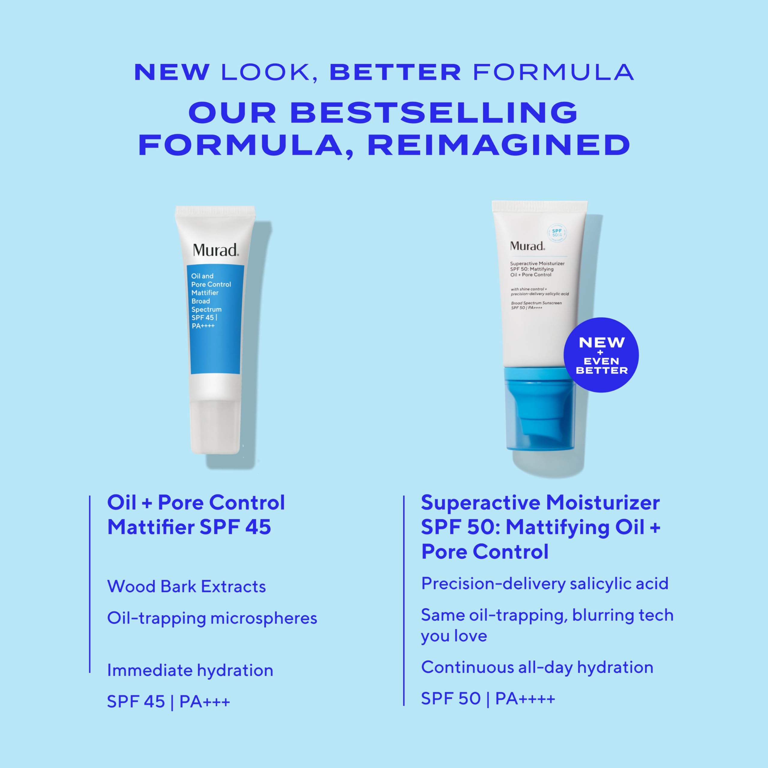 Murad Superactive Mattifying Oil and Pore Control Moisturizer SPF 50 - Shine Free Hydrating Facial Sunscreen Supercharged with Salicylic Acid To Smooth Texture and Minimize Look of Pores - 1.7Fl Oz