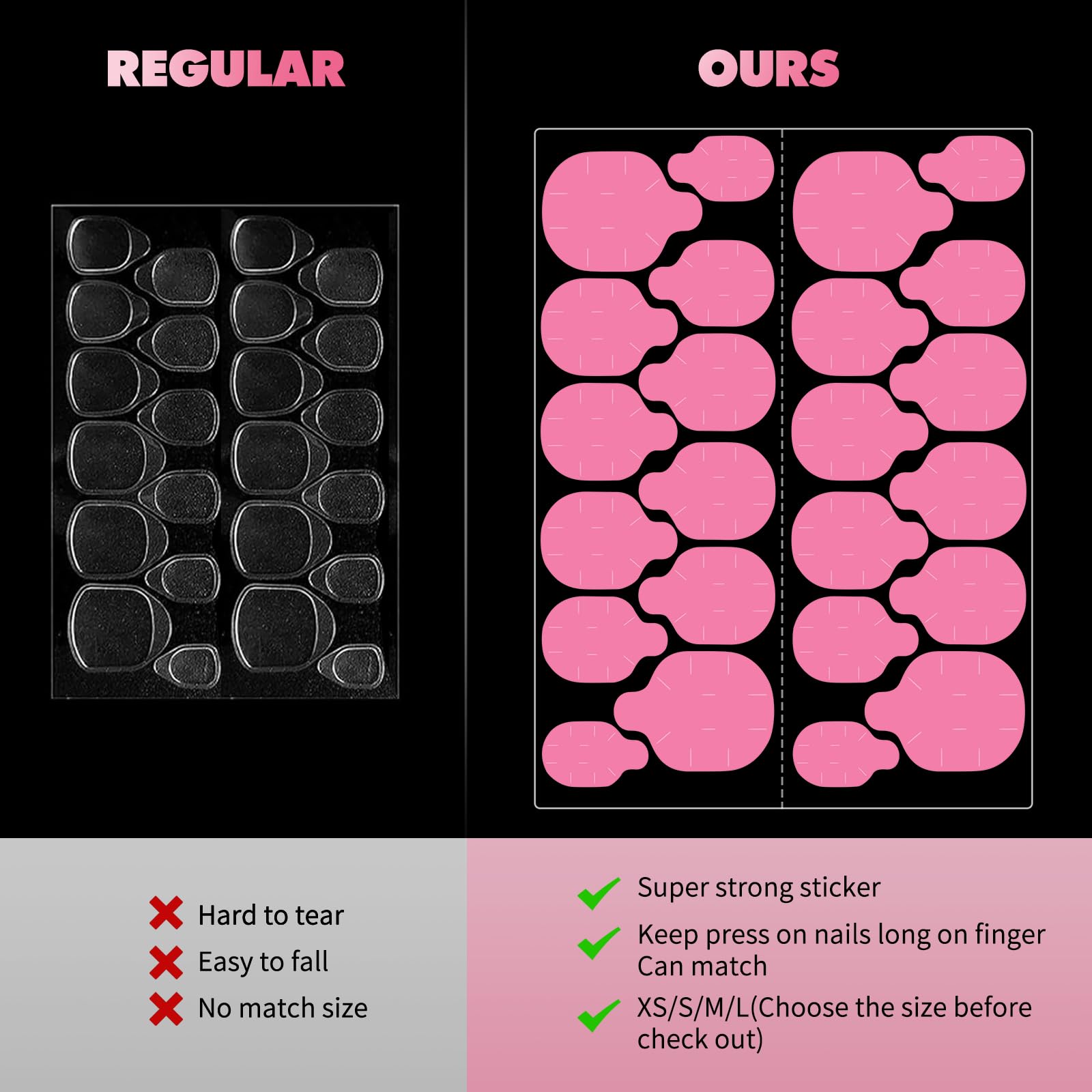 Nail Adhesive Tabs for Press On Nails, Ultra-Strong & Waterproof Nail Stickers for Fake Nails, Press On Nail Glue Tabs Sticky Nail Tabs, 360pcs Double-Sided Jelly Nail Sticky Tabs- 15 Sheets XS/S