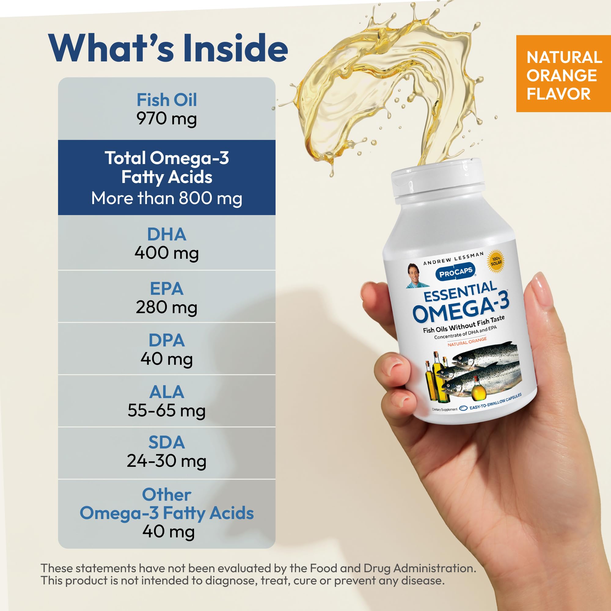 Andrew Lessman Essential Omega-3 Orange - 180 Softgels - Ultra-Pure, High Potency Omega-3 Oils. High DHA, No Stomach Upset, No Contaminants, No Mercury. Small Easy to Swallow Softgels