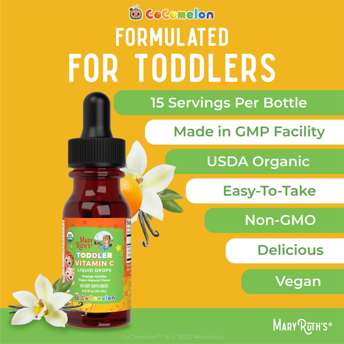 MaryRuth Organics | CoComelon Kids Vitamin C Liquid Drops for Ages 4-13 Years | USDA Organic | Immune Support & Overall Health | USDA Organic | Vegan | Non-GMO | Gluten Free | 15 Servings