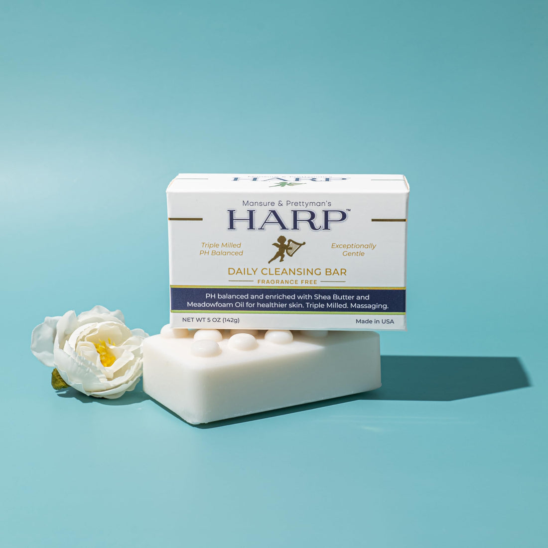 HARP Sensitive Skin Body Wash Bar | pH Balanced (Slightly Acidic) | 100% Syndet | Moisturizing Shea Butter | Non-Comedogenic | Soap-Free, Lye-Free. FRAGRANCE FREE (No Masking agents added)