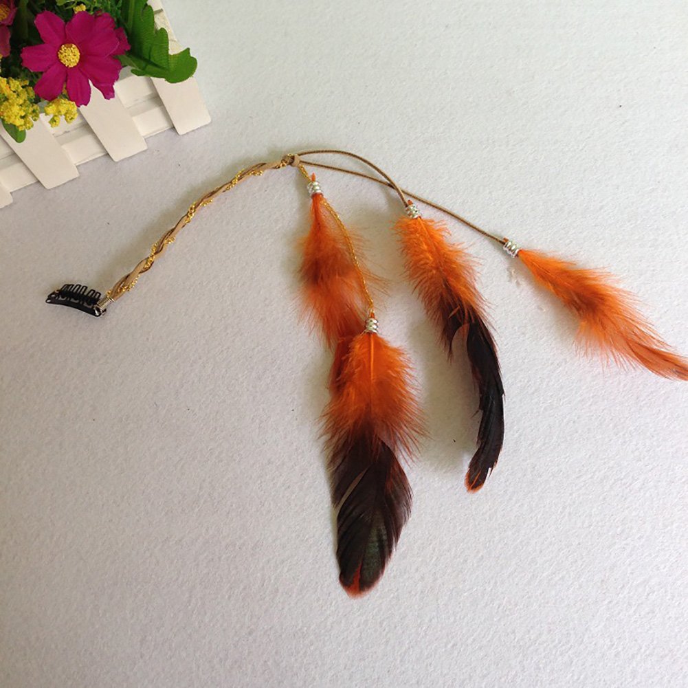 6PCS Women Lady Girls Handmade Boho Hippie Hair Extensions with Feather Clip Comb DIY Accessories Hairpin Headdress