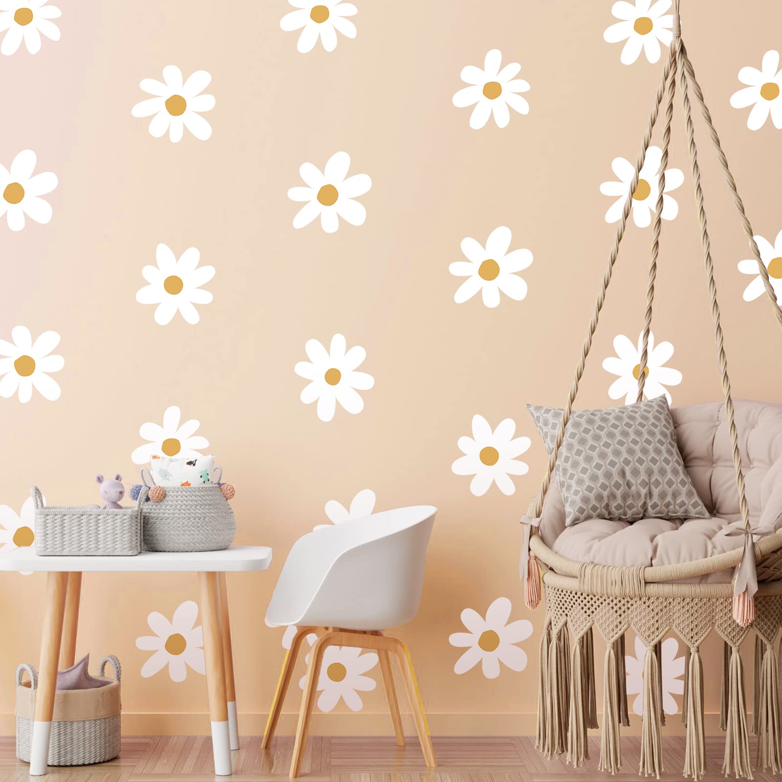 BBTO Daisy Wall Decal Flower Vinyl Wall Decals Daisy Decals Floral Decals Peel and Stick Daisy Stickers for Kids Nursery Wall Art Bedroom Living Room (White)