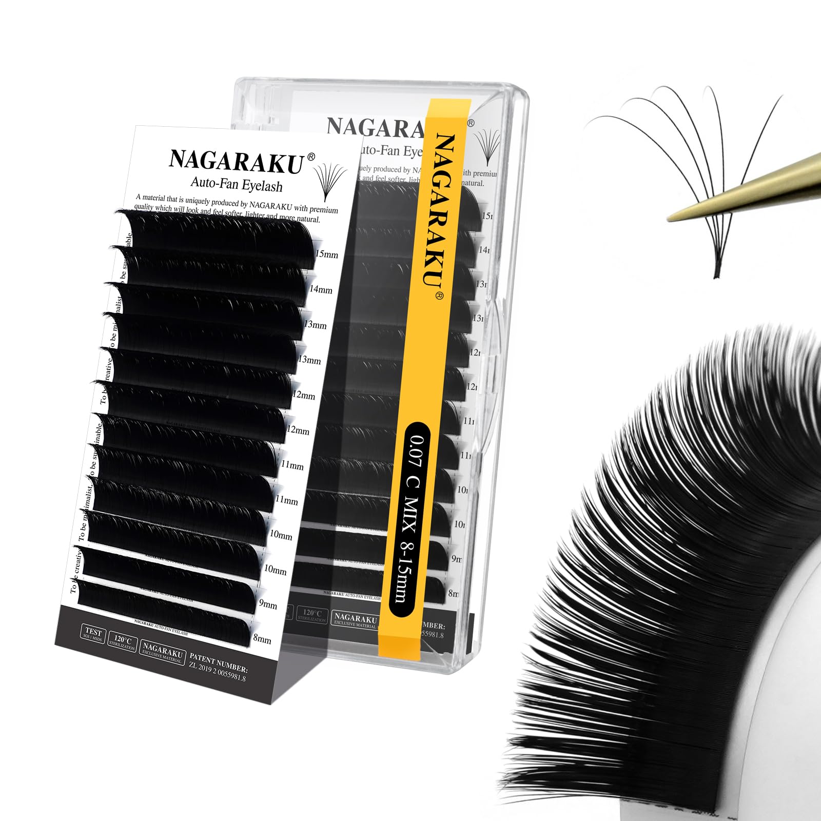NAGARAKU Easy Fan Eyelash Extensions Volume Lash 0.07 C curl 8-15mm Mix Tray Rapid Blooming Faux Mink Cluster For Beginners Soft Professional Lash Supplies
