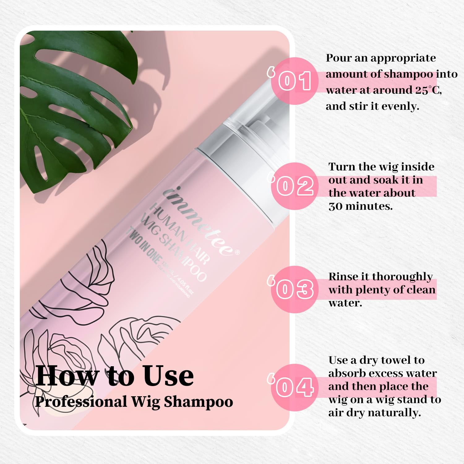 immetee 2 In 1 Wig Shampoo and Wig Conditioner, Extend the Life of a Wig, Wig Shampoo.120ml/4.05fl.oz (Natural Wigs)