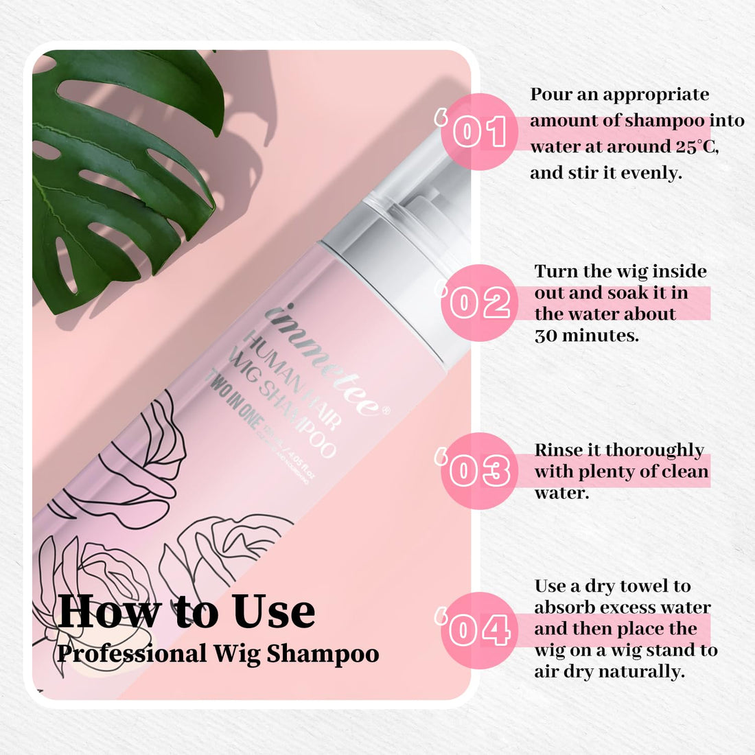 immetee 2 In 1 Wig Shampoo and Wig Conditioner, Extend the Life of a Wig, Wig Shampoo.120ml/4.05fl.oz (Natural Wigs)