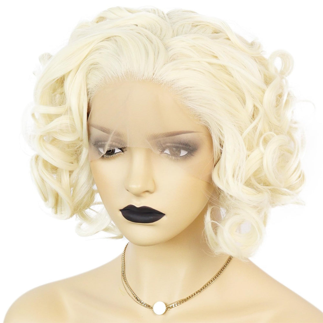 Anogol Hair Cap+Blonde Lace Front Wig Short Bob Curly Synthetic Hair Wigs For White Women Layered Hairstyles Platinum Blonde Lace Front Wig 613 Blonde Wig Synthetic Lace Front Wig Heat Resistant