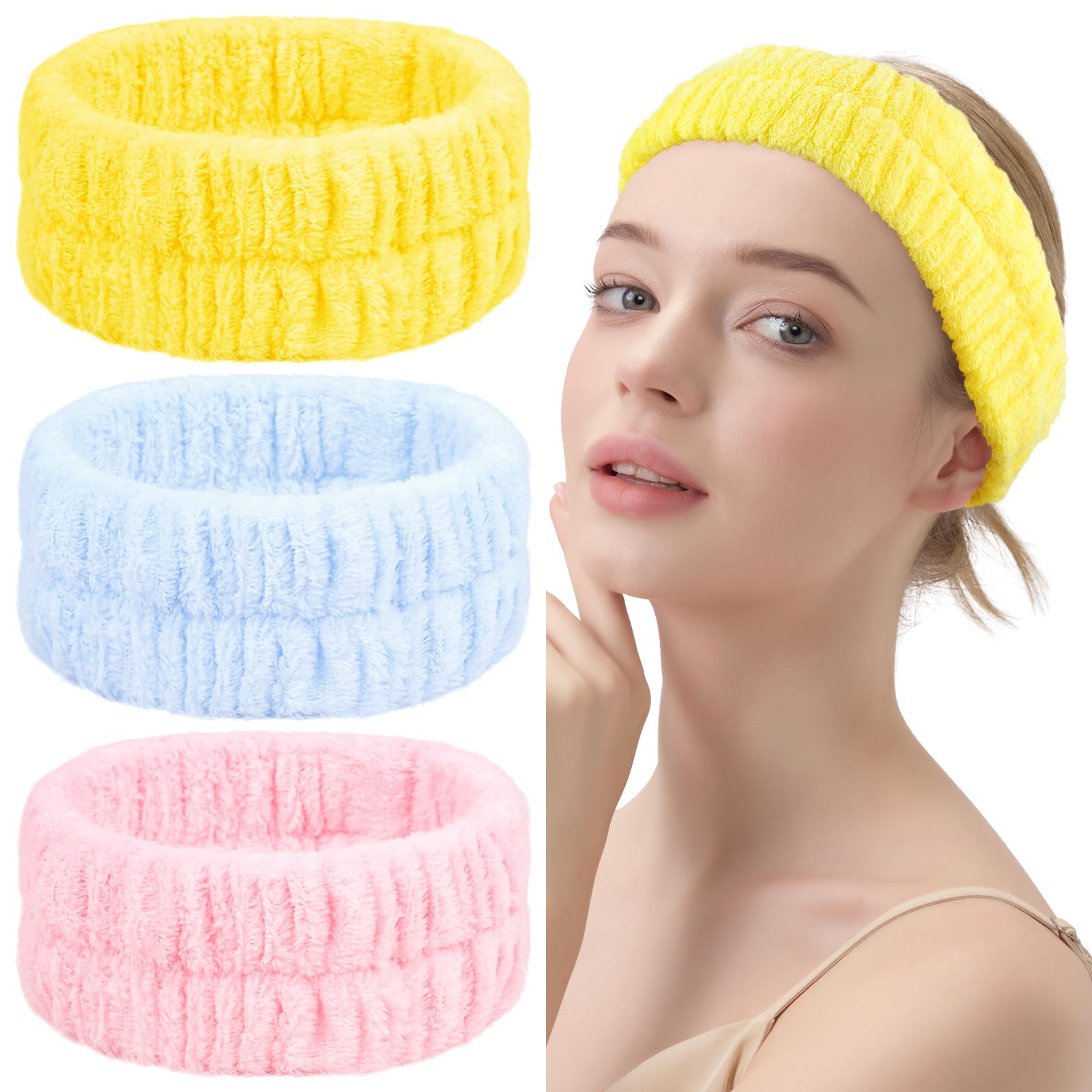 Teenitor Spa Headband, Fluffy Facial 3 Pieces Makeup Headband for Washing Face, Skin Care
