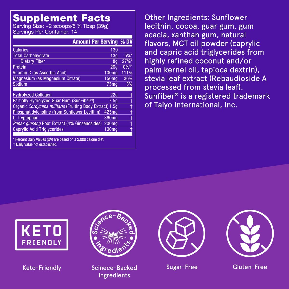 Bulletproof Dark Chocolate Energy Collagen Protein, 19.3 Ounces, Caffeine-Free Fuel with Vitamins and Antioxidants, Blend with Ginseng, Magnesium, Cordyceps Mushroom