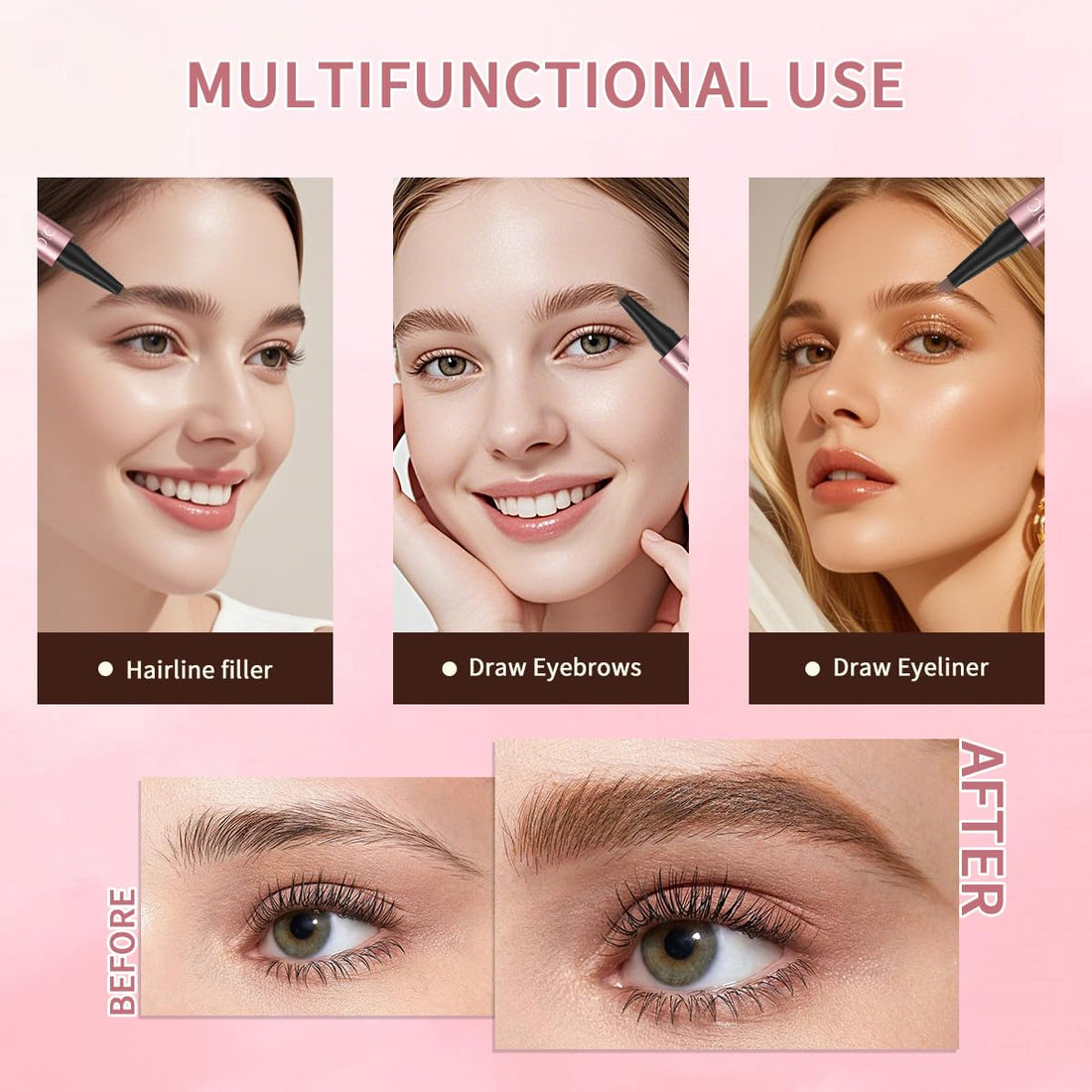 3D Waterproof Microblading Eyebrow Pen with 4 Fork Tip,QIC Eyebrow 4 Tip Brow Pencil,Long-Lasting Natural Eyebrow Hair,Magic Eyebrow Pencil Eyebrow Brush (Black brown)