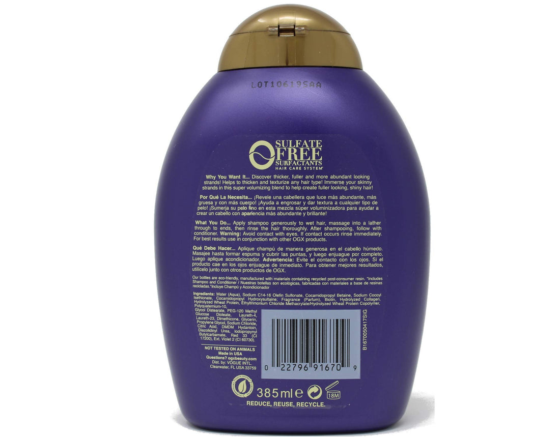 Ogx Shampoo Biotin & Coll Size 13z Organix Shampoo Thick & Fill Biotin & Collagen 13z