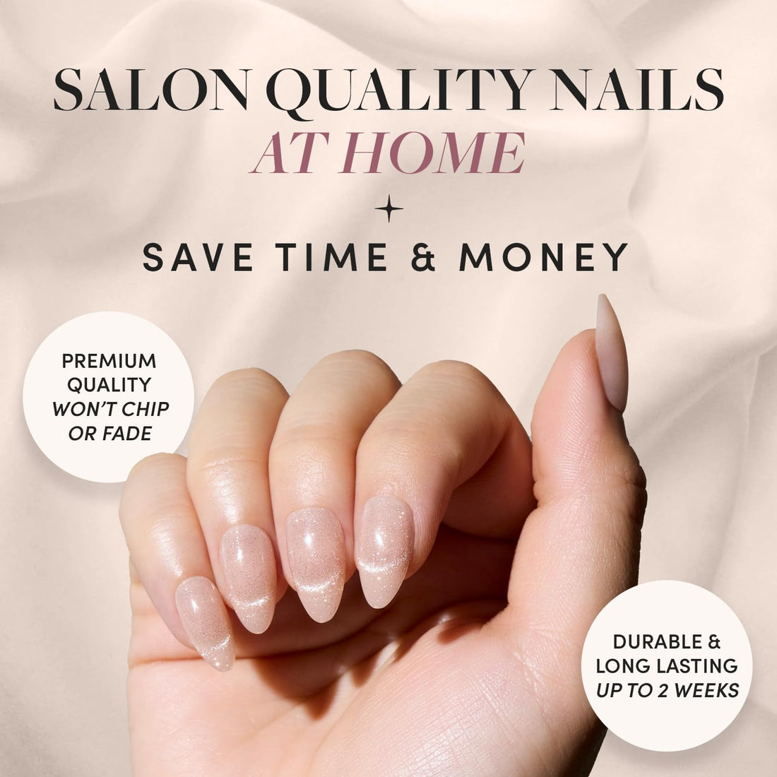 Glamnetic x GLAMZILLA Press On Nails - NOT YOUR CINDER-ELLA | Short Almond Nude Fake Nails with Velvet French Tip Effect, Salon Quality Wedding Nails | 15 Sizes - 30 Nail Kit with Glue