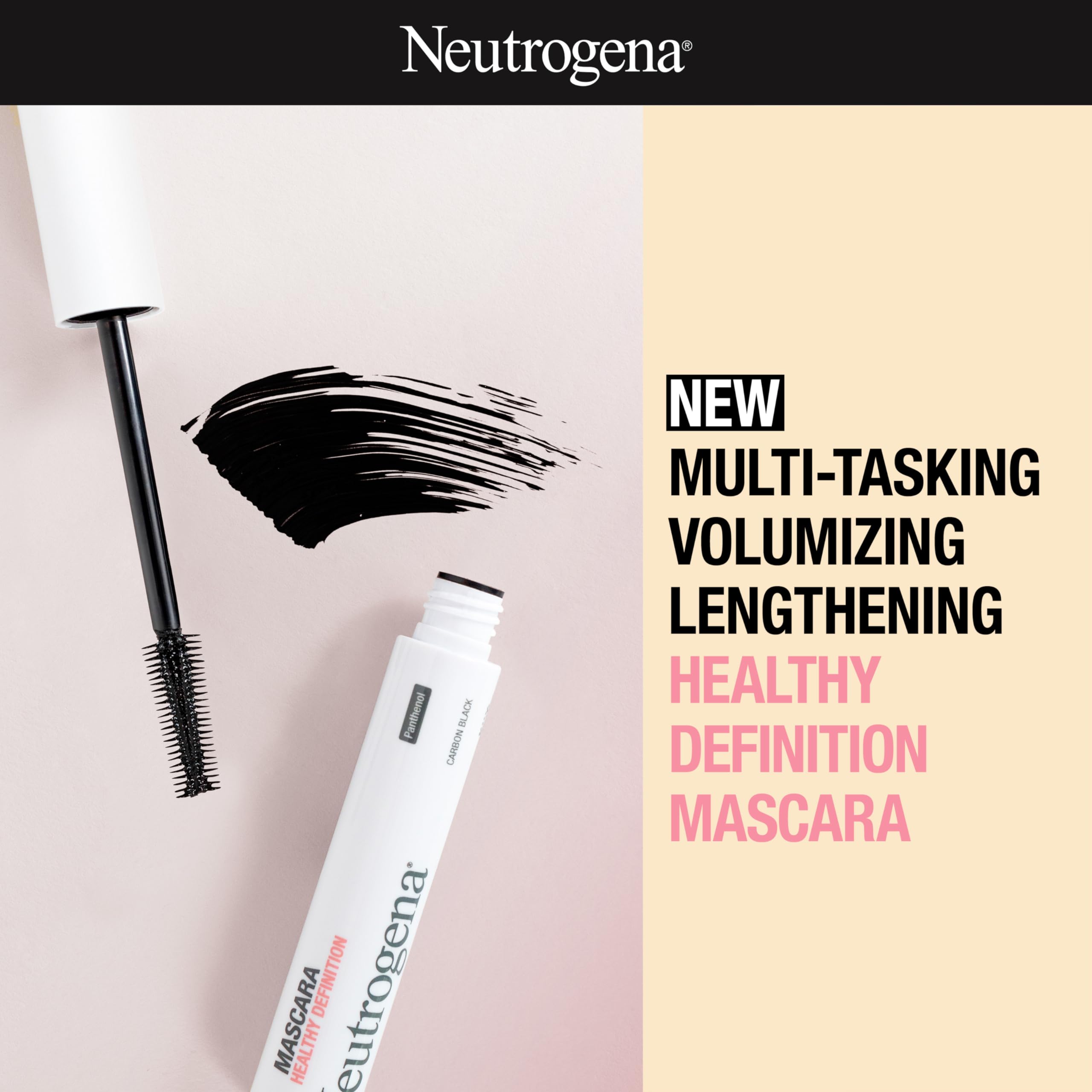 Neutrogena Healthy Definition Mascara, Eyelash Mascara Defines, Lifts, Curls, Lengthens & Volumizes Lashes, Dual-Sided Mascara Comb + Brush for Natural Application, Carbon Black, 0.27 oz