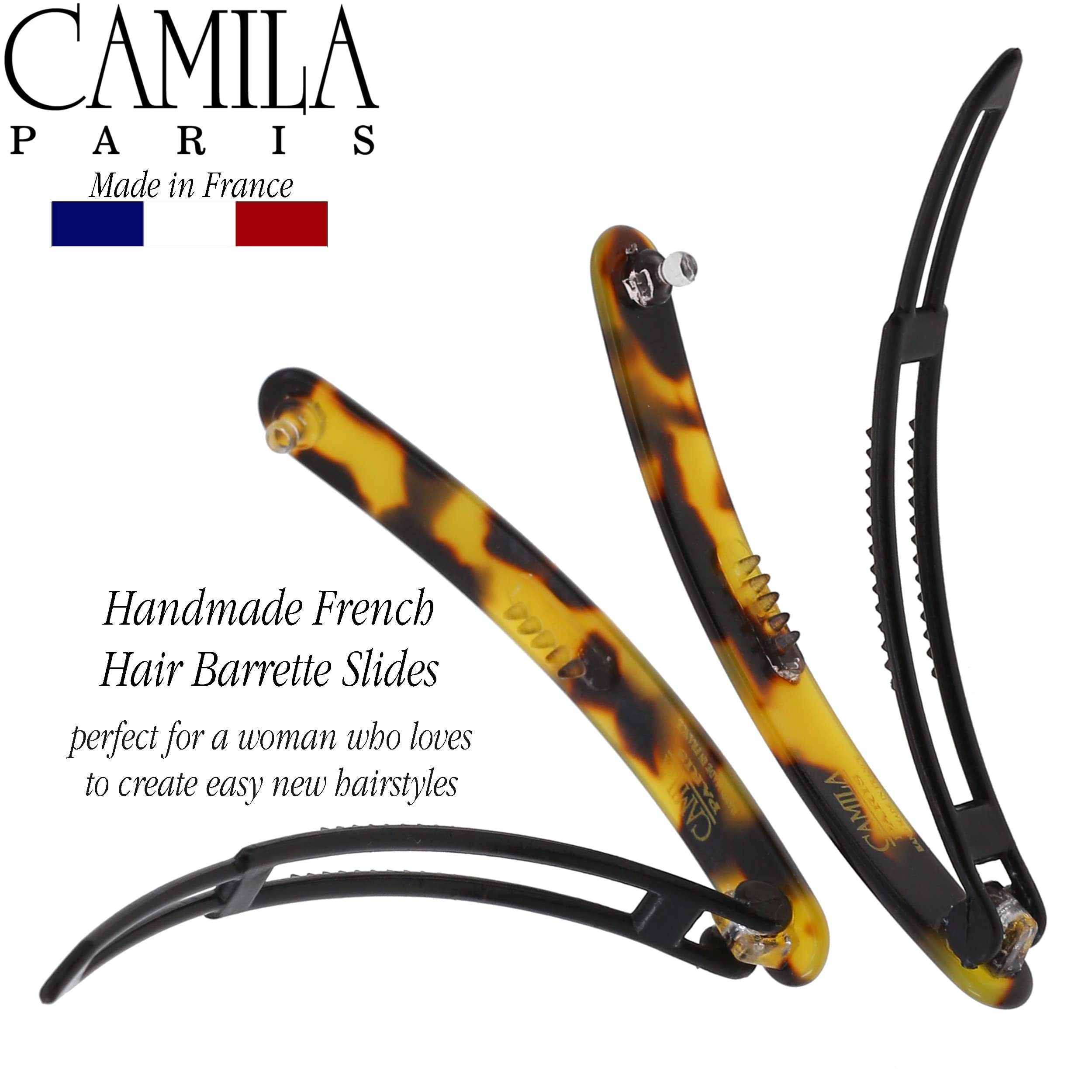Camila Paris CP3372 French Hair Slides Clips for Women, Handmade, Girls Side Slide-in Barrette Clip, Hair Accessories for Women. Strong Hold No Slip Grip Fashion Durable and Styling, Made in France