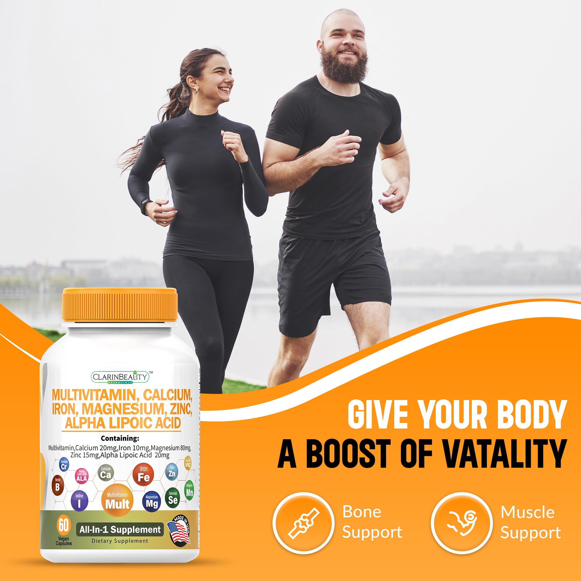 Advanced Multivitamin, Calsium, Iron, Magnesium, Zinc, with Vitamins A, C, D, C, B-12, K-2 & More for Heart Health, Energy, Metabolism, Muscle, Immune, Skin, Bone, & Eye Support