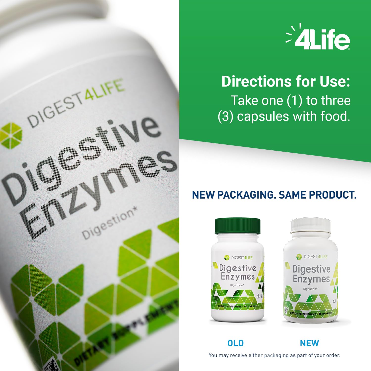4Life Digestive Enzymes - Supports Digestive and Intestinal Health, Food Absorption, and Breakdown of Protein, Carbohydrates, and Fats - 90 Capsules