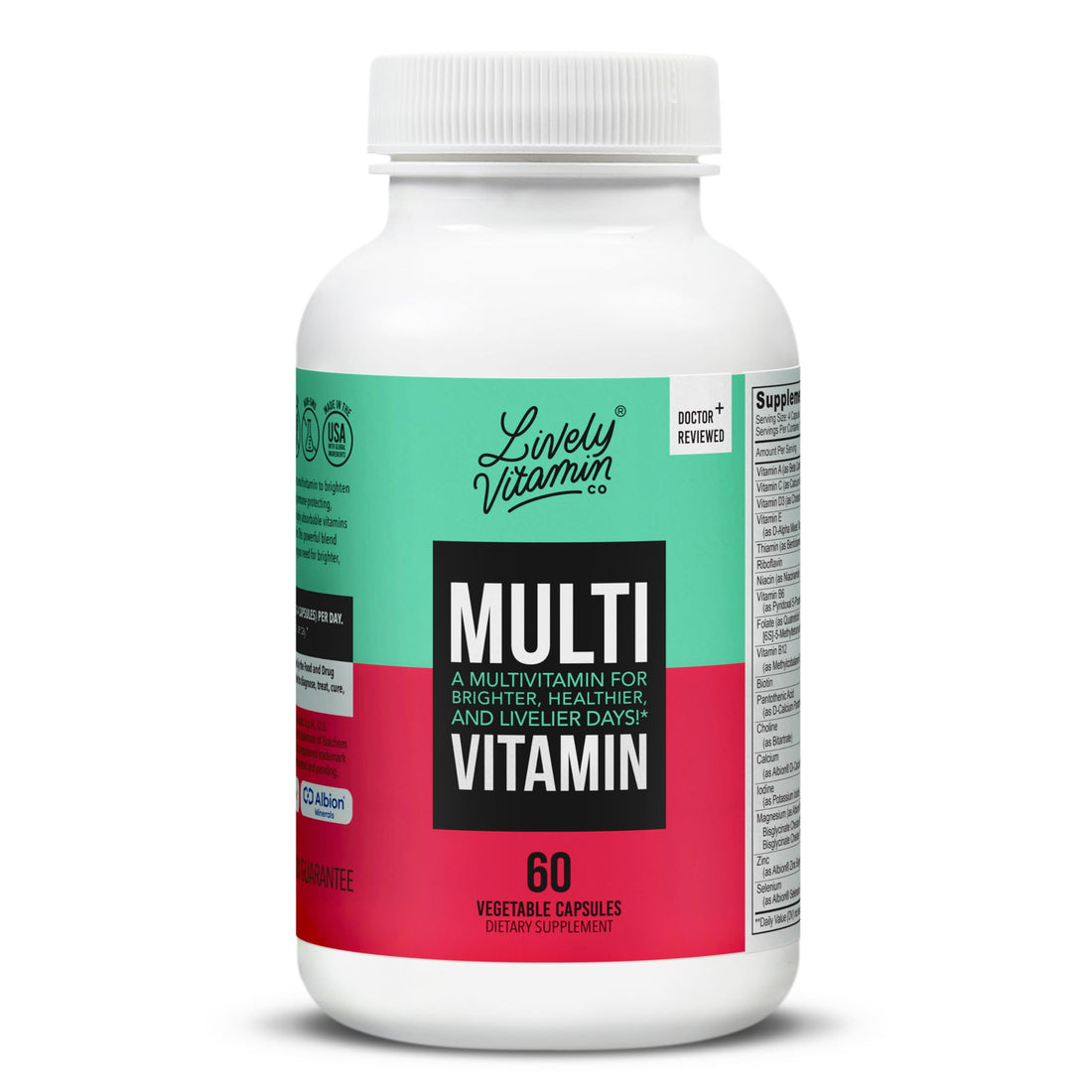 LIVELY VITAMIN CO. Multivitamin - 37 Vitamins Minerals and Extracts - Energy - Memory - Immune Function - Heart- Brain - Focus - Mood - Antioxidants - Dairy Gluten Soy Free - 60 Vegetarian Capsules