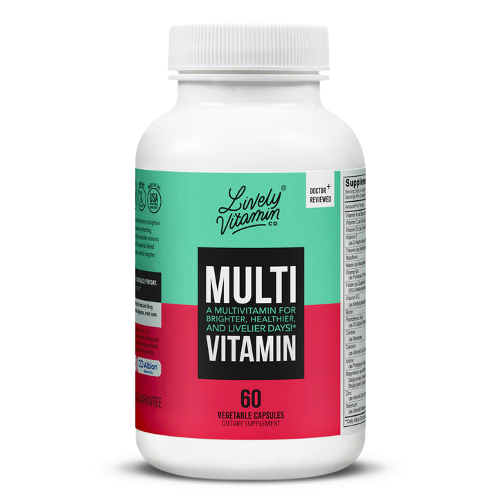 LIVELY VITAMIN CO. Multivitamin - 37 Vitamins Minerals and Extracts - Energy - Memory - Immune Function - Heart- Brain - Focus - Mood - Antioxidants - Dairy Gluten Soy Free - 60 Vegetarian Capsules