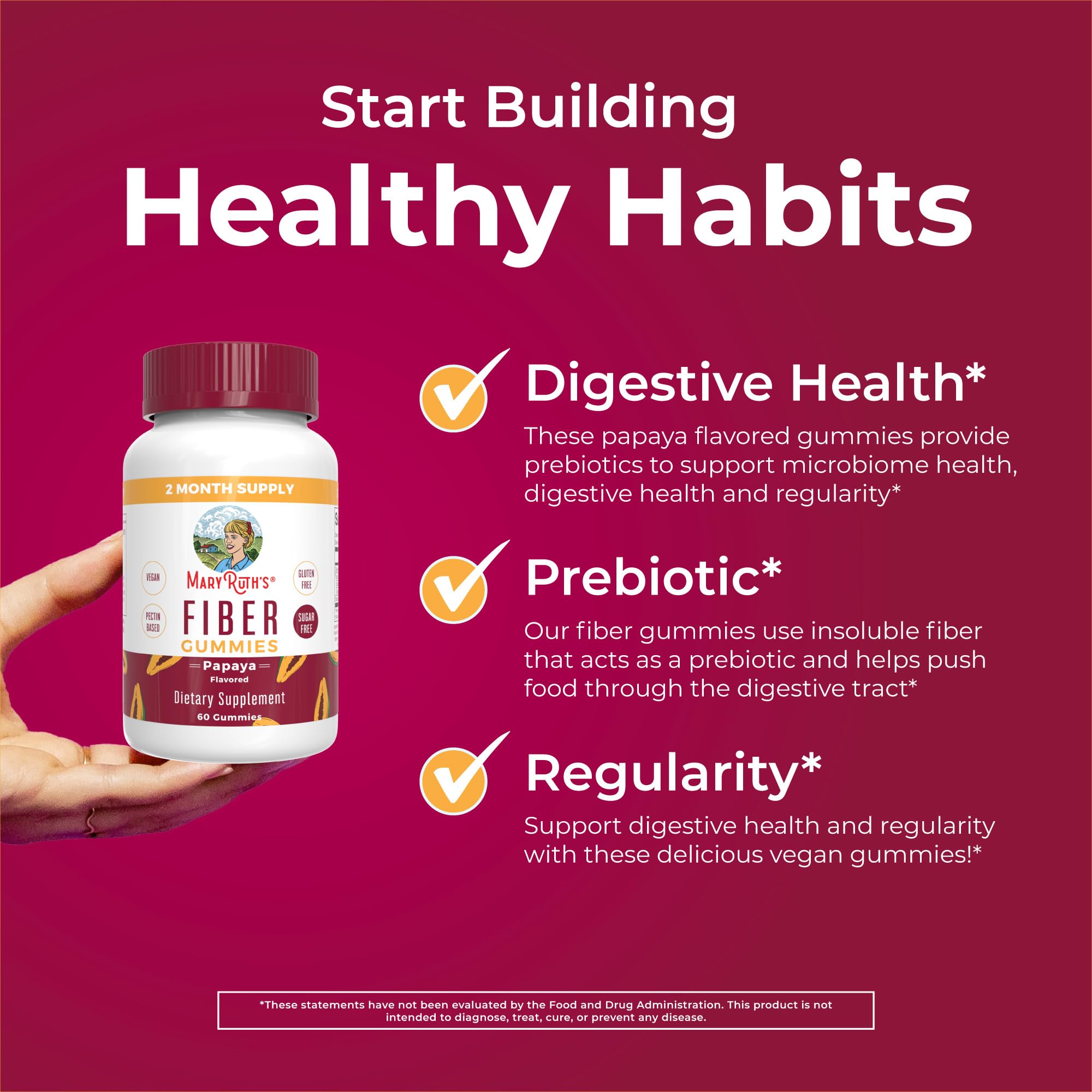 MaryRuth Organics Fiber Gummies for Adults | Prebiotic Fiber Supplement | Gut Health | Digestion Support | Sugar Free | Vegan | 2 Month Supply | 60 Count