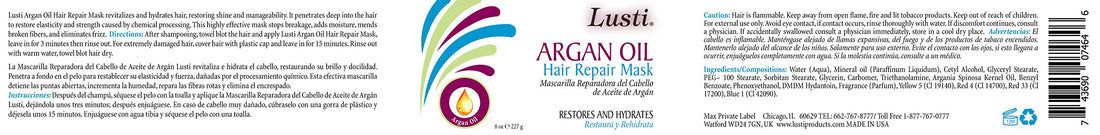 Lusti Naturals Argan Oil Hair Repair Mask, Restores & Hydrates, 10 Oz