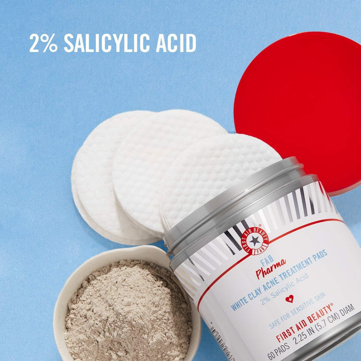 First Aid Beauty FAB Pharma White Clay Acne Treatment Pads 2% Salicylic Acid
