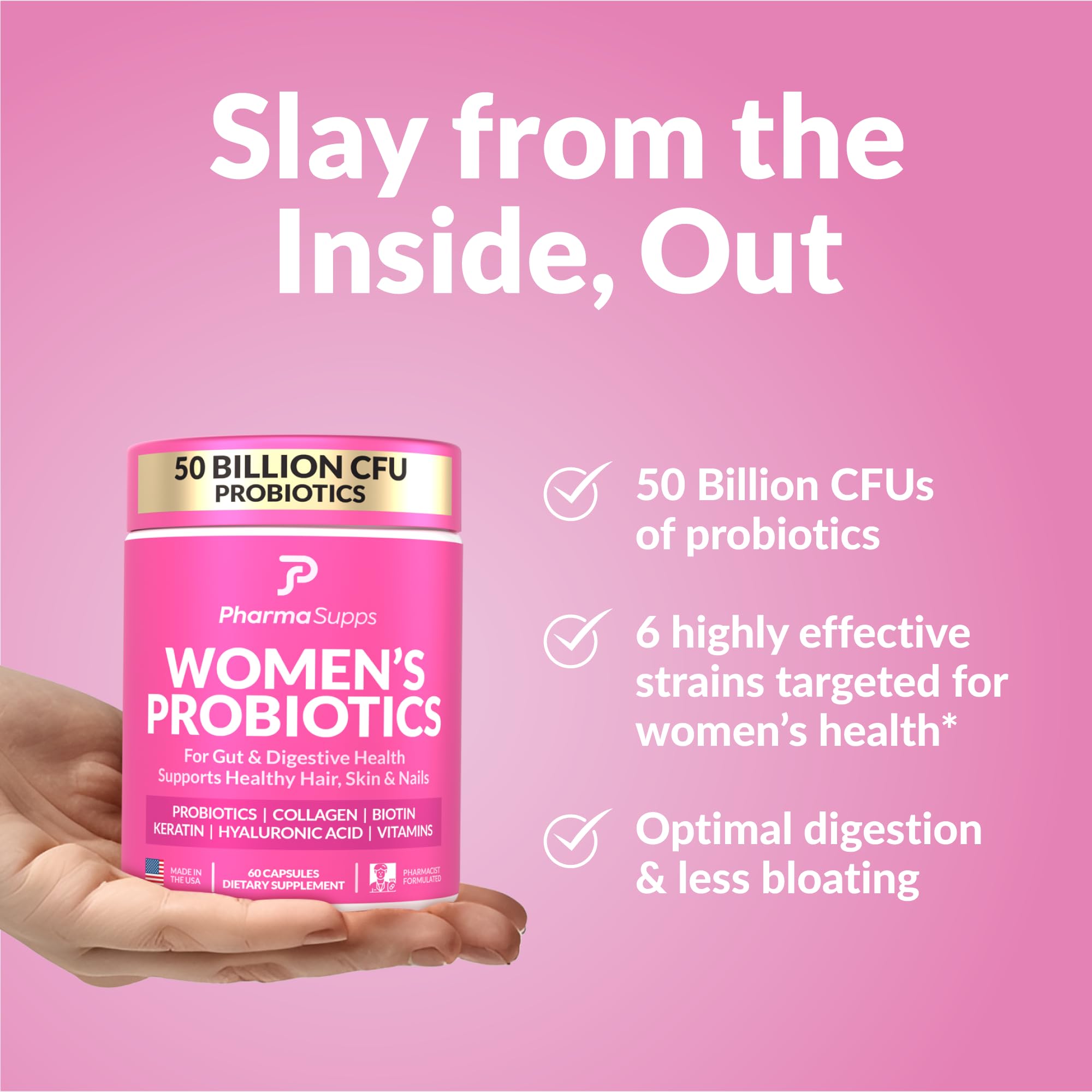 Advanced Women's Probiotics for Gut Health with Hair, Skin, & Nails Vitamins Support - 50 Billion CFU w/Collagen, Biotin & Keratin - Probiotic Supplement for Digestive Health & Bloating Relief.