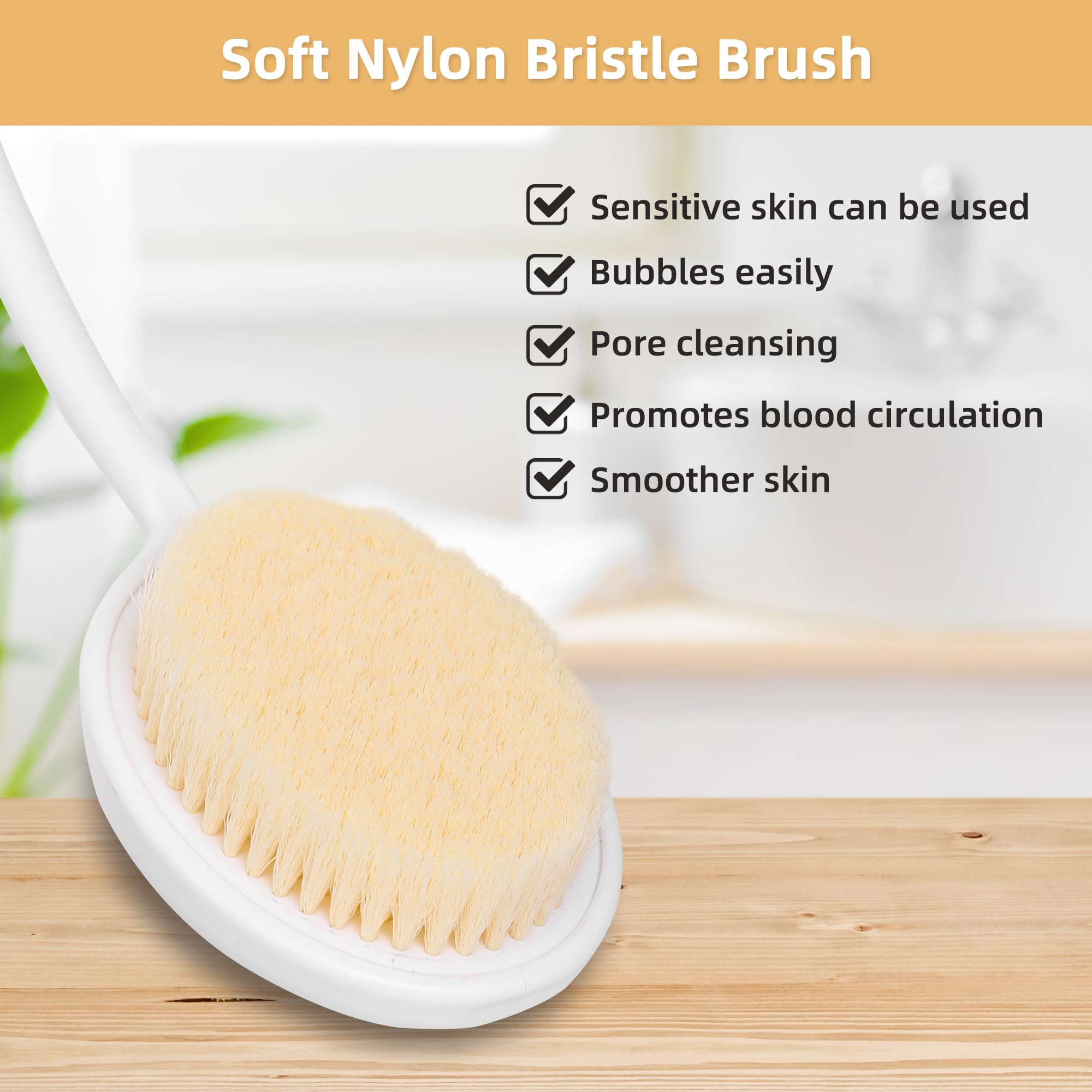 Fanwer Back Bath Brush with U-Shaped Long Handle, 27.5ââ‚¬Â Shower Body Brush with Curved Handle, Back Scrubber for Elderly, Disabled, Limited Mobility, Post-Surgery, Frozen Shoulder,Men and Women