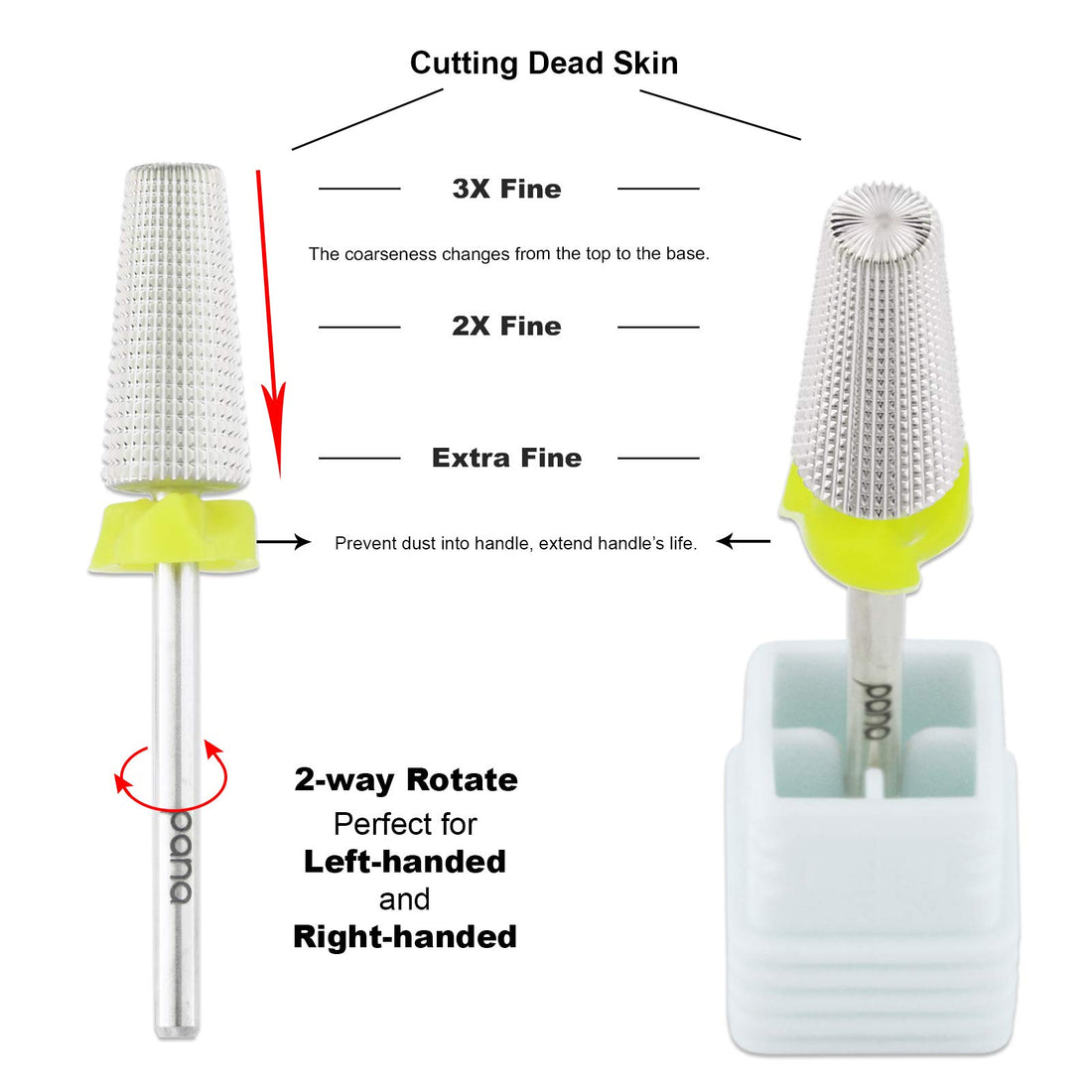 PANA Nail Carbide 5 in 1 Bit - Two Way Rotate use for Both Left and Right Handed - Fast remove Acrylic or Hard Gel - 3/32 Shank - Manicure, Nail Art, Drill Machine (Extra Fine - XF, Silver)