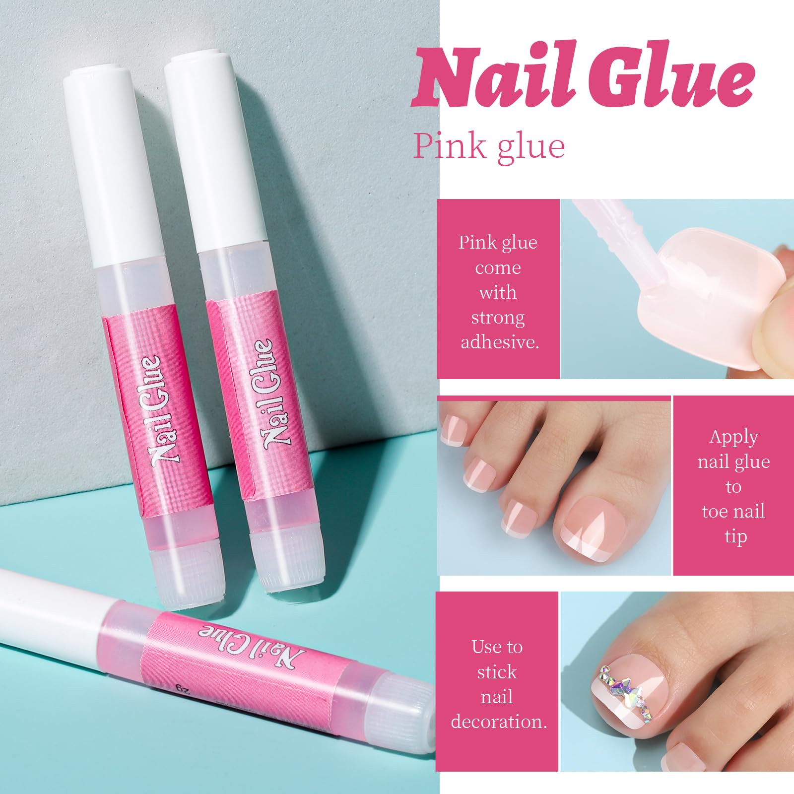 Teenitor 144pcs Press on Toenails for Women, 6 Sets French Tip Toe Press on Nails, Toe Nail Tips Fake Toenails, Fake Toe Nails Glue on Toe Nails Press on