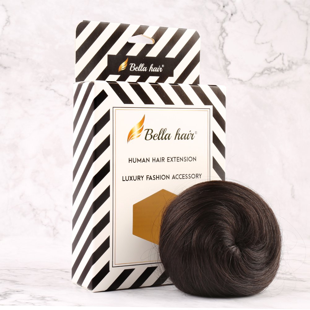 #1B Natural Black : Bella Hair 100% Human Hair Bun Extension Donut Chignon Hairpieces for Both Women and Men Instant Up Do Style Bun Wig (#1B Natural Black)