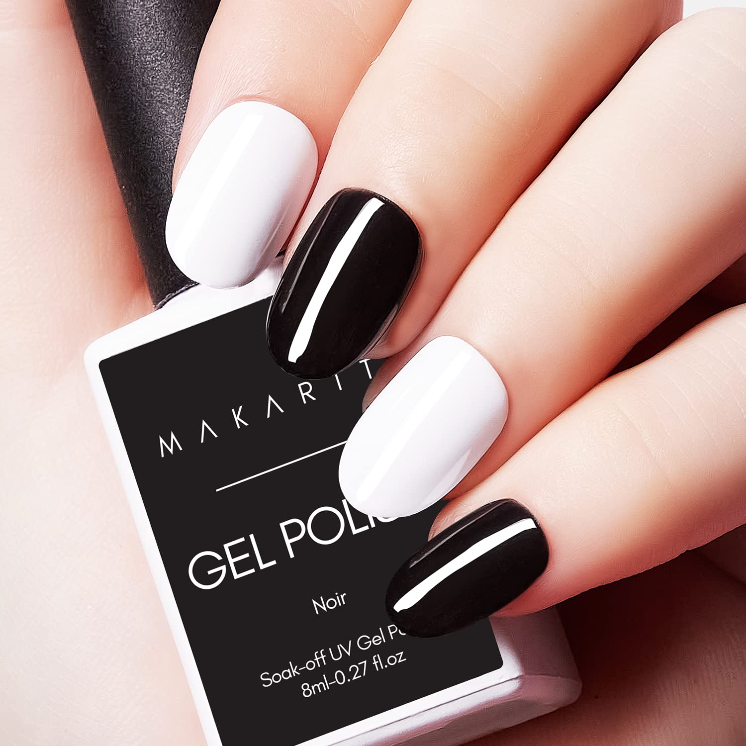 Makartt Black White Nail Gel Polish Kit, 2 Pcs Black White Colors Gel Polish Noir & Blanc Set Soak Off LED Nail Gel Polish Nail Art Manicure Salon DIY at Home