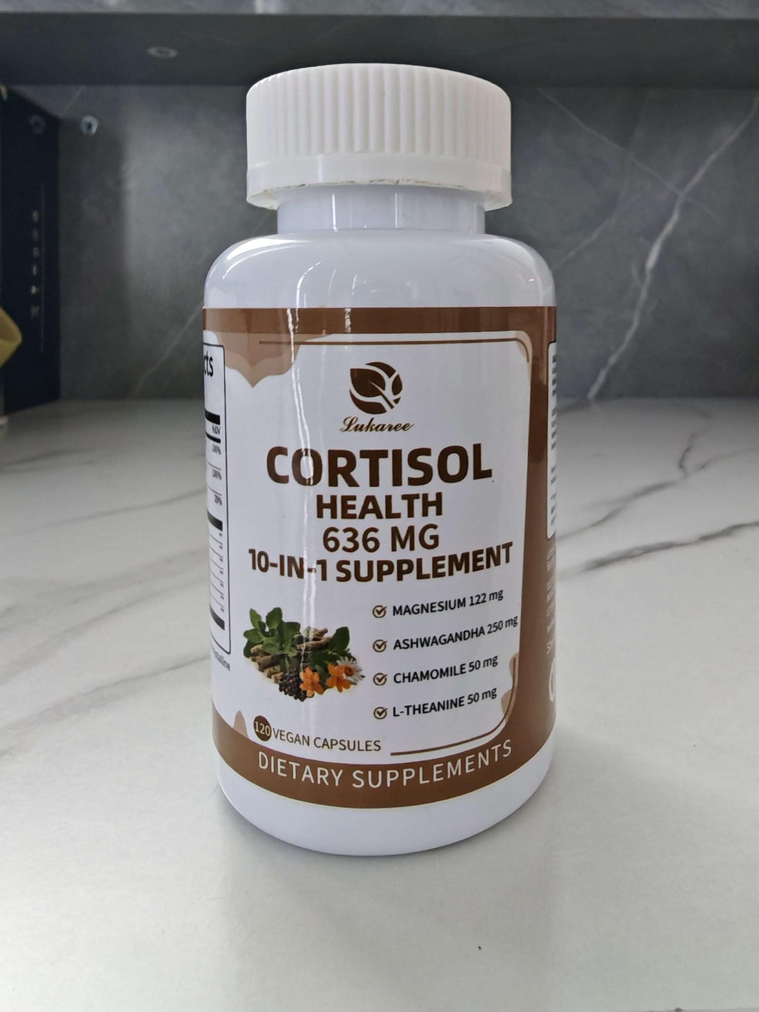 10-in-1 Cortisol Supplements with Magnesium, Ashwagandha, Chamomile, L-Theanine, Phosphatidylserine, St. John's Wort, Rhodiola, Vitamin C & D3, for Women Men, 240 Vegan Capsules for 4 Month, Non-GMO