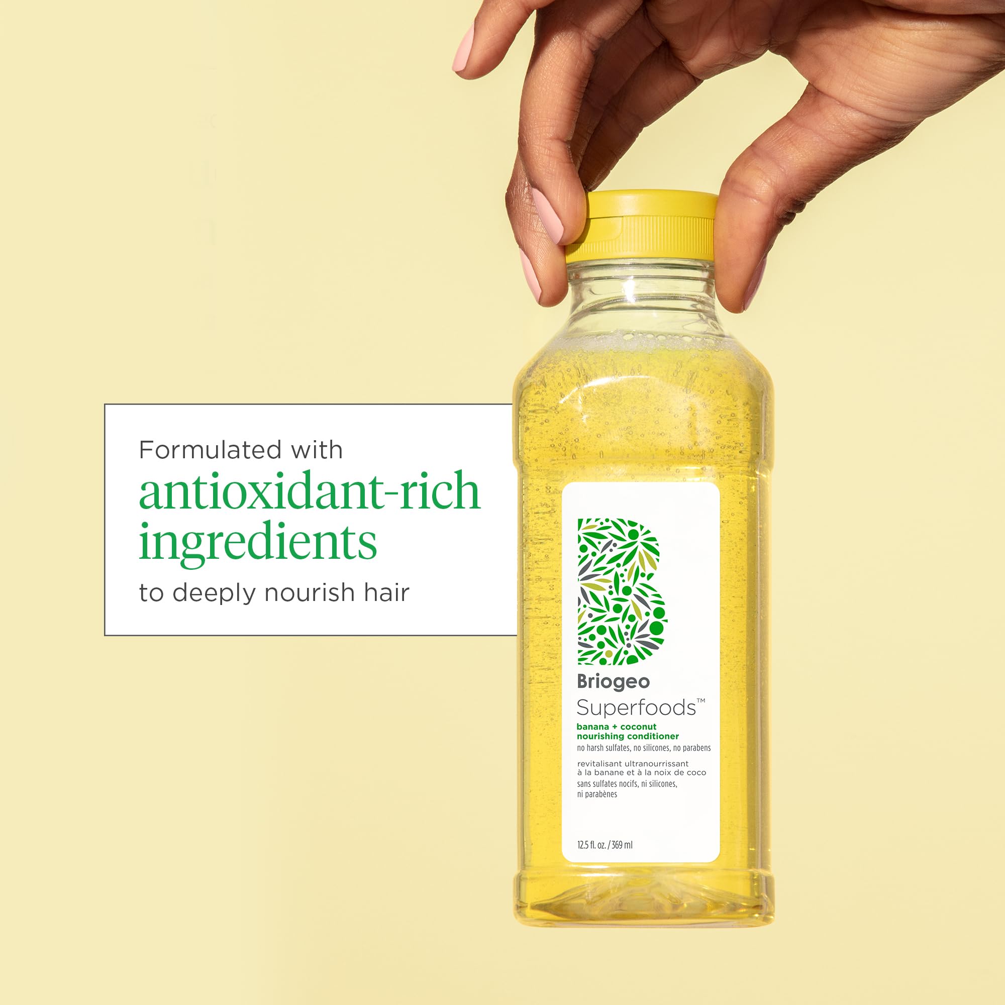 Briogeo Superfoods Banana + Coconut Nourishing Shampoo, Replenish Dull, Dry Hair and Supports Healthy Hair and Scalp, Moisturizing for All Hair Textures, Vegan, Cruelty-Free, 12.5 fl oz