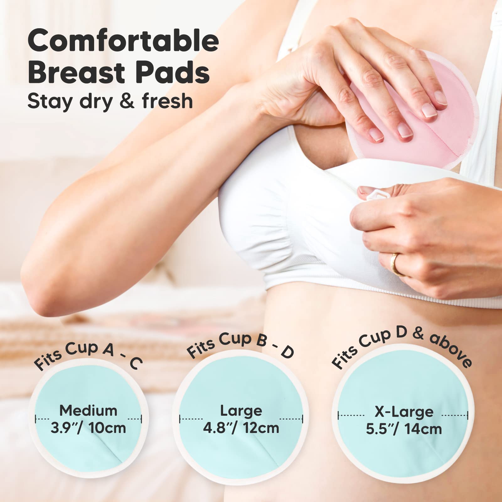 Organic Nursing Pads - 14 Washable Viscose Derived from Bamboo Breastfeeding Pads, Wash Bag, Reusable Breast Pads for Breastfeeding, Nipple Pads for Breastfeeding Essentials(Pastel Touch, L 4.8)