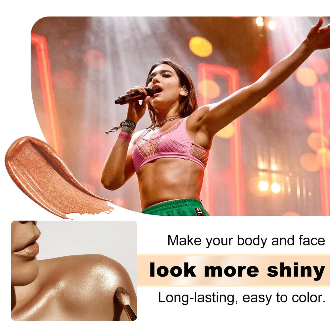 Body Shimmer Oil 100ml, Moisturizing Long Lasting Body Luminizer Face Brighten, Waterproof Liquid Illuminator Body Glow, Shimmer Body Glitter Oil Highlighter Summer Taning Makeup (#04 Golden Brown)