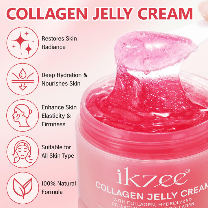 Collagen Jelly Cream 3.38 fl.oz, Collagen Gel for Face with Niacinamide & Freeze-Dried Hydrolyzed Collagen, Deep Hydration, Firm Skin, Reduce Fine Lines & Dullness, Korean Skin Care for All Skin Types
