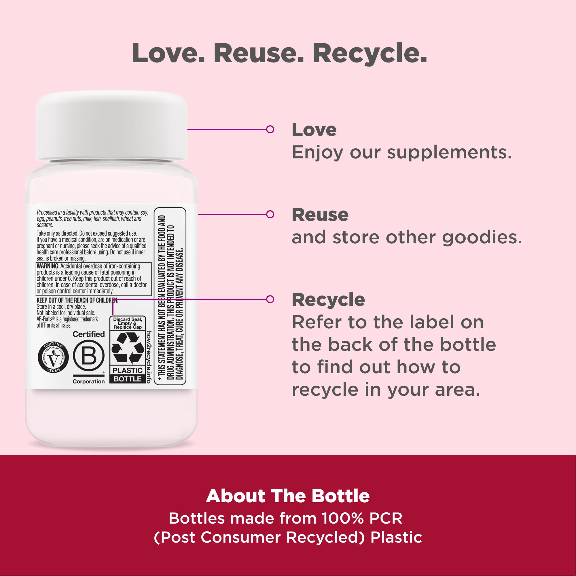 OLLY Delightful Iron Chewable Tablet, Iron Supplement from AB Fortis, Fruit Punch Flavor, 30 or 20 Day Supply - 60 Count