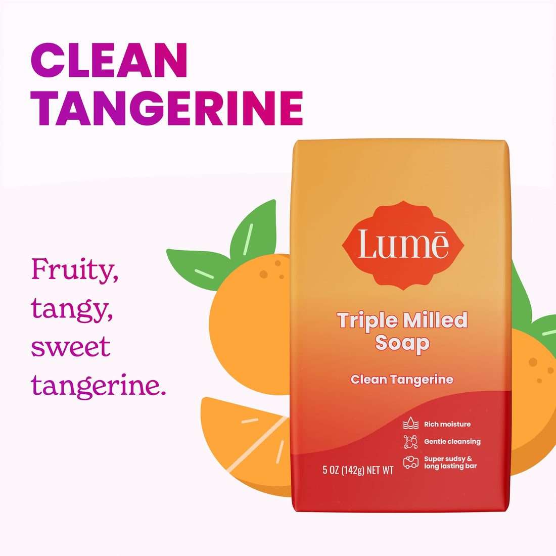 Lume Whole Body Deodorant And Soap - 2.6 Ounce Smooth Solid Stick With 72 Hour Odor Control and 5 Ounce Triple Milled Soap - Aluminum Free, Baking Soda Free and Skin Loving (Clean Tangerine)