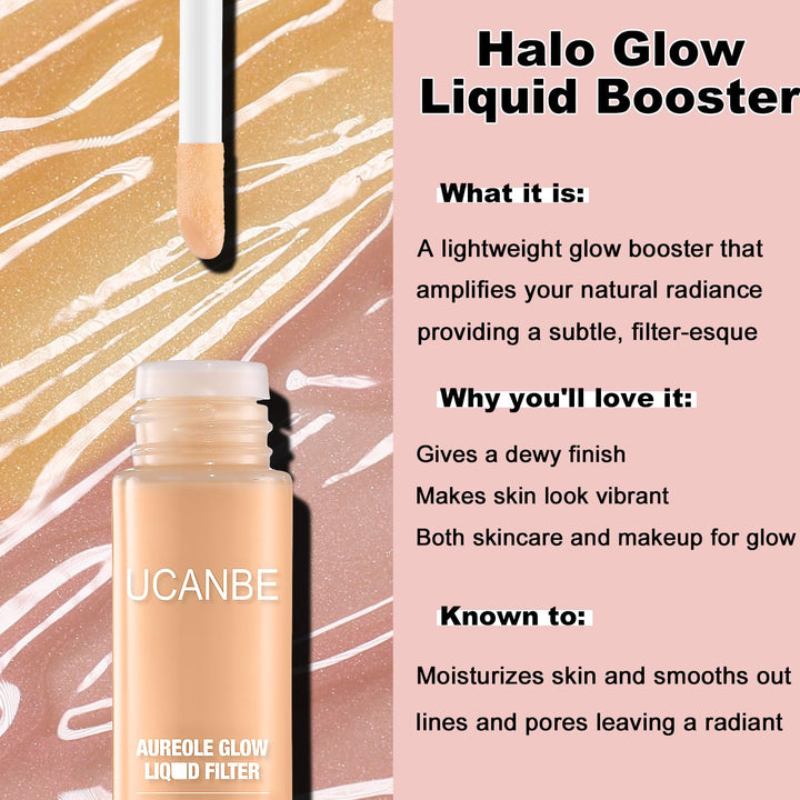 UCANBEMAKEUP Halo Glow Liquid Filter, Primer Complexion Radiance Booster for A Glowing, Soft-Focus Look, Vegan & Cruelty-Free, #03 MEDIUW/TAN with Brush