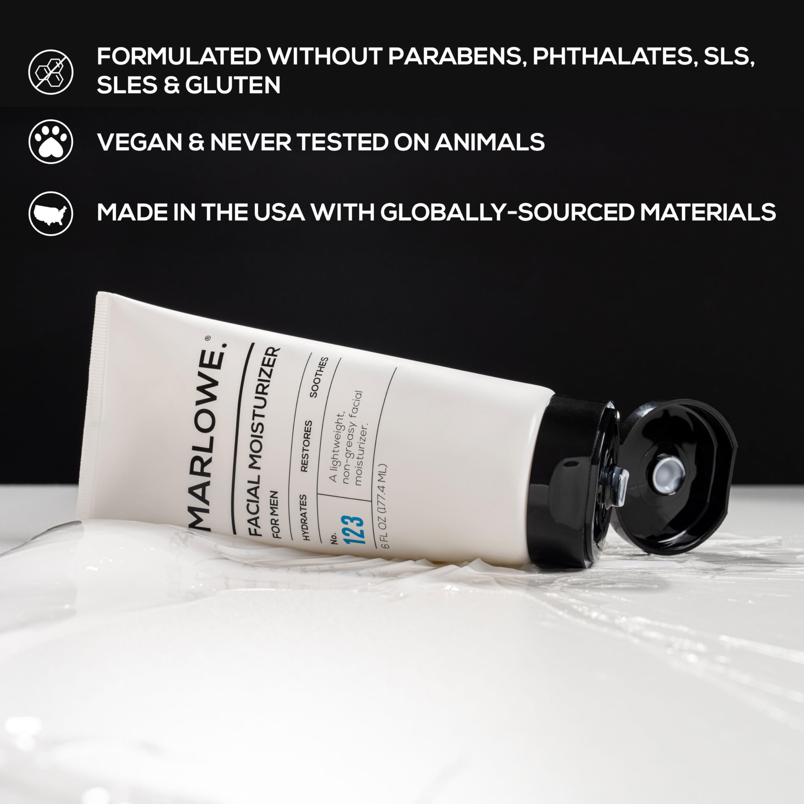 MARLOWE. No. 123 Men's Facial Moisturizer 6 oz, Lightweight Daily Face Lotion for Men, Includes Natural Extracts to Hydrate, Soothe & Restore, Light Aloe Citron Scent