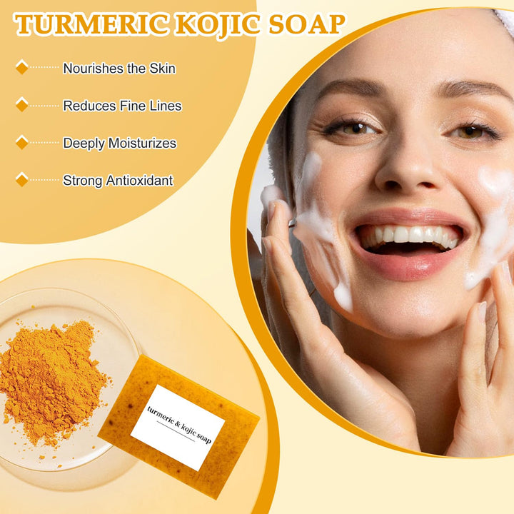 Nicgou Lemon Turmeric Kojic Soap, Turmeric Soap Bar for Face & Body,Natural Turmeric Handmade Soap for All Skin Types (3pcs)