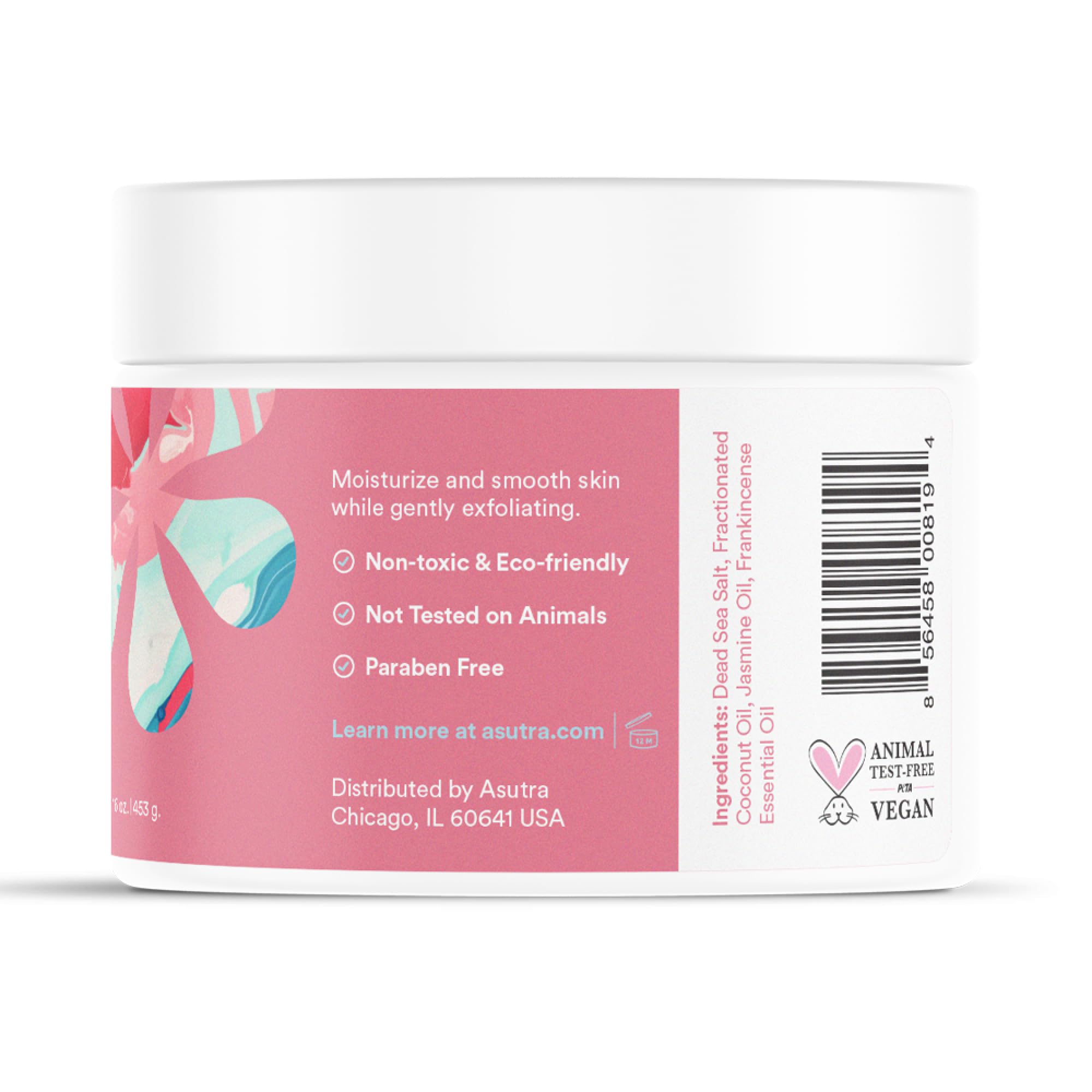 ASUTRA Dead Sea Salt Essential Oil Body Scrub Exfoliator (Refreshing Jasmine), 16 oz - Ultra Hydrating, Gentle, & Moisturizing - Coconut, Jasmine, and Frankincense Oils