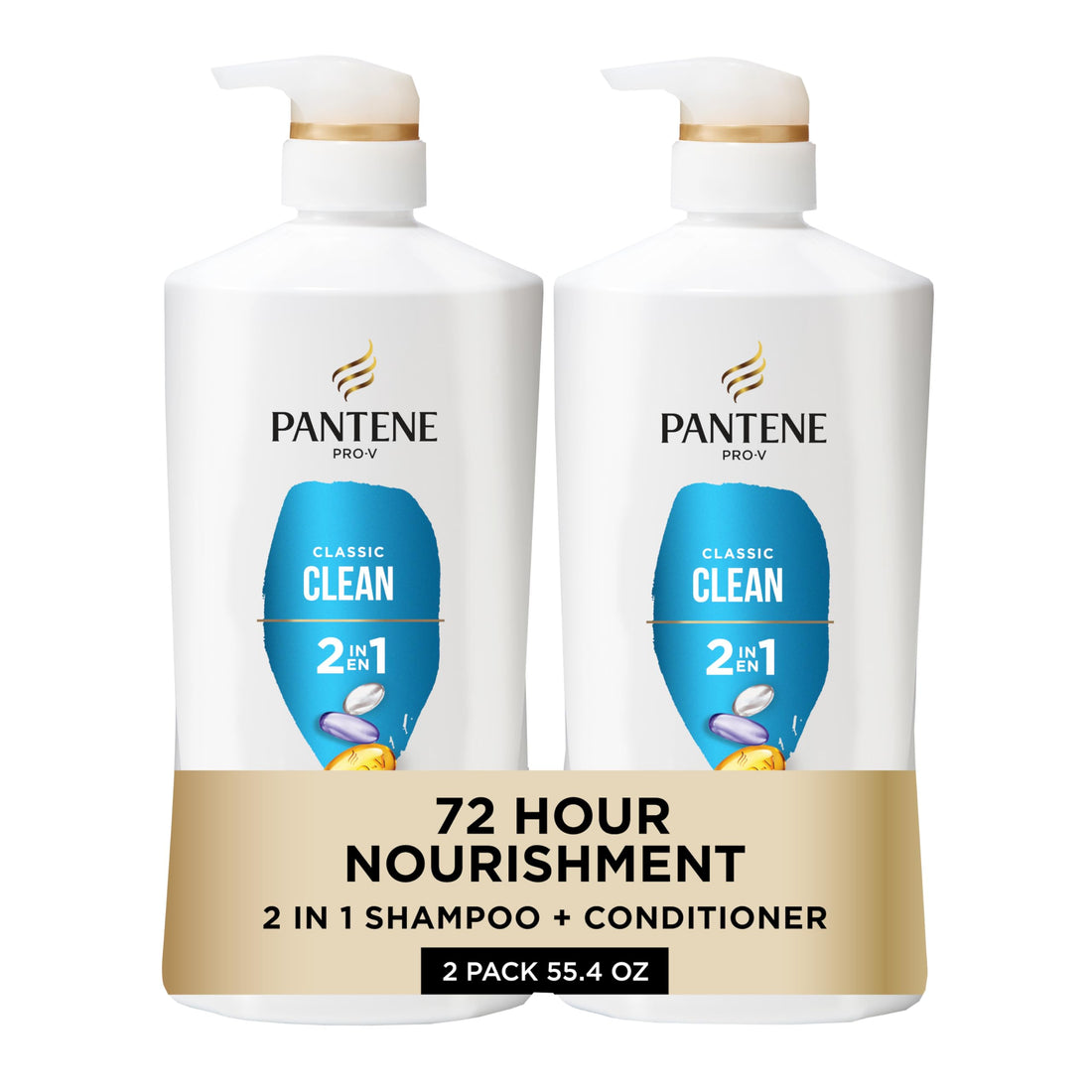 Pantene Classic Clean 2-In-1 Shampoo & Conditioner Set, Pro-V Nutrients for Dry, Color-Treated Hair, Nourishment & Hydration, Antioxidant-Rich, 27.7 Fl Oz Each, 2 Pack + Miracle Rescue Shot (0.5 Oz)