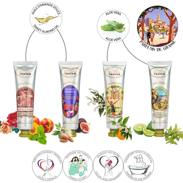 French HANDS & NAILS CREAMS SET - An adorable box offering 4 delicately scented and deeply moisturizing hands creams - A perfect gift for her