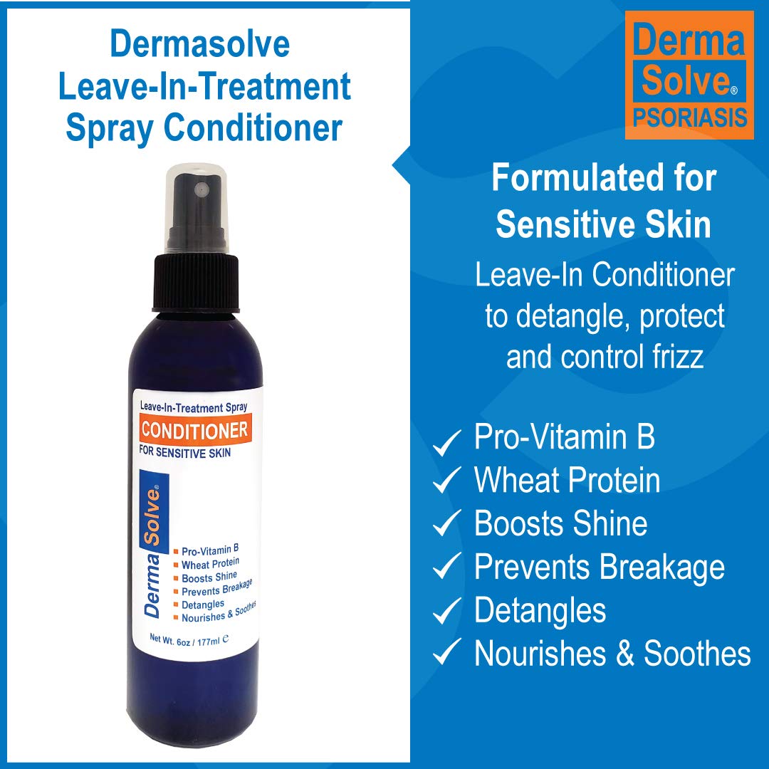Dermasolve Psoriasis Leave-In-Treatment and Styling Spray Conditioner for Seborrheic Dermatitis, Sensitive Skin, Detangle, De-Flake, Soothing Anti Dandruff, Dry Scalp Repair for Damaged Hair
