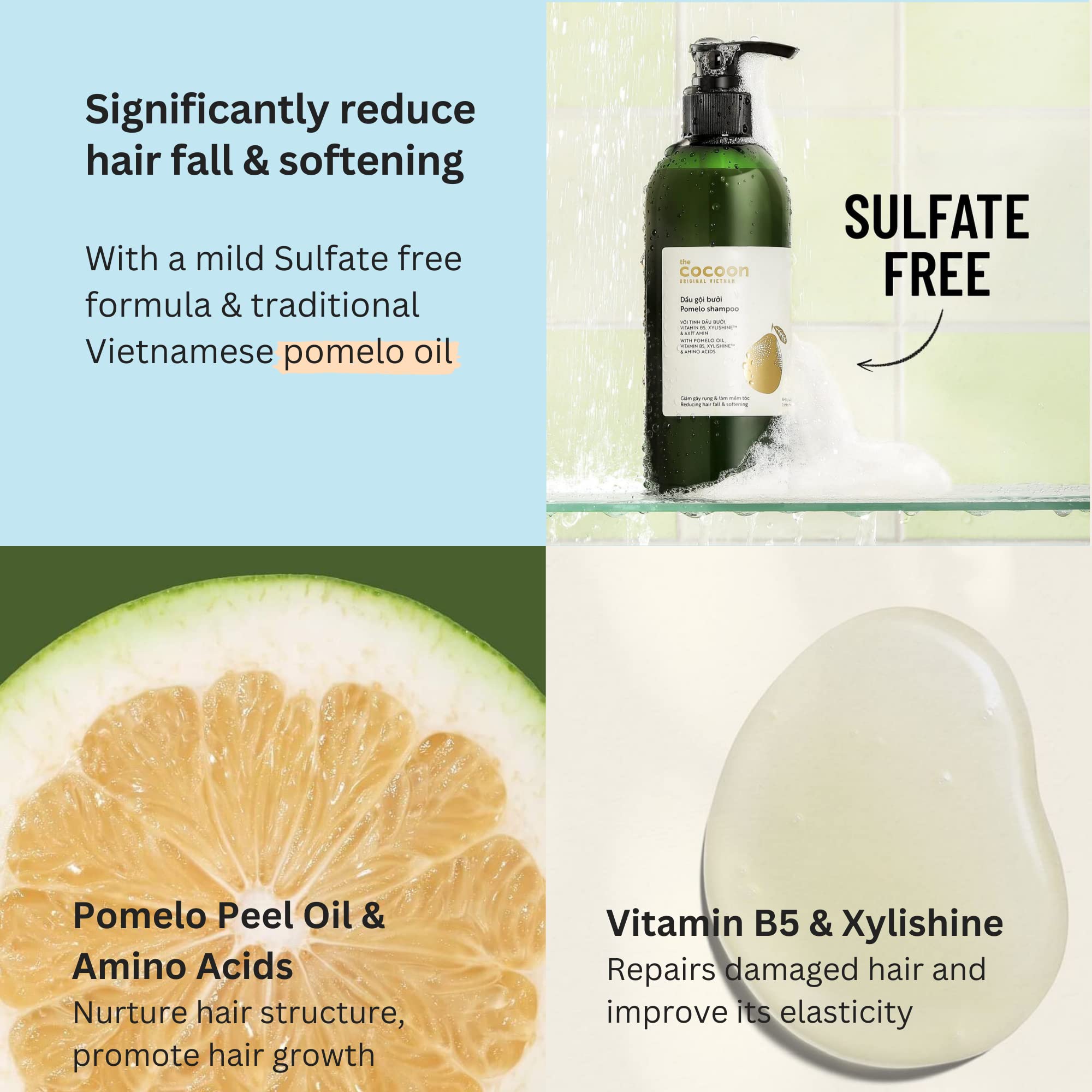 Cocoon Pomelo Shampoo & Conditioner Bundle - Anti Hair Loss, Natural, Sulfate free | For Thinning, Damaged, Color Treated Hair | Reduce Fall & Soften Strands (10.5 fl oz each)