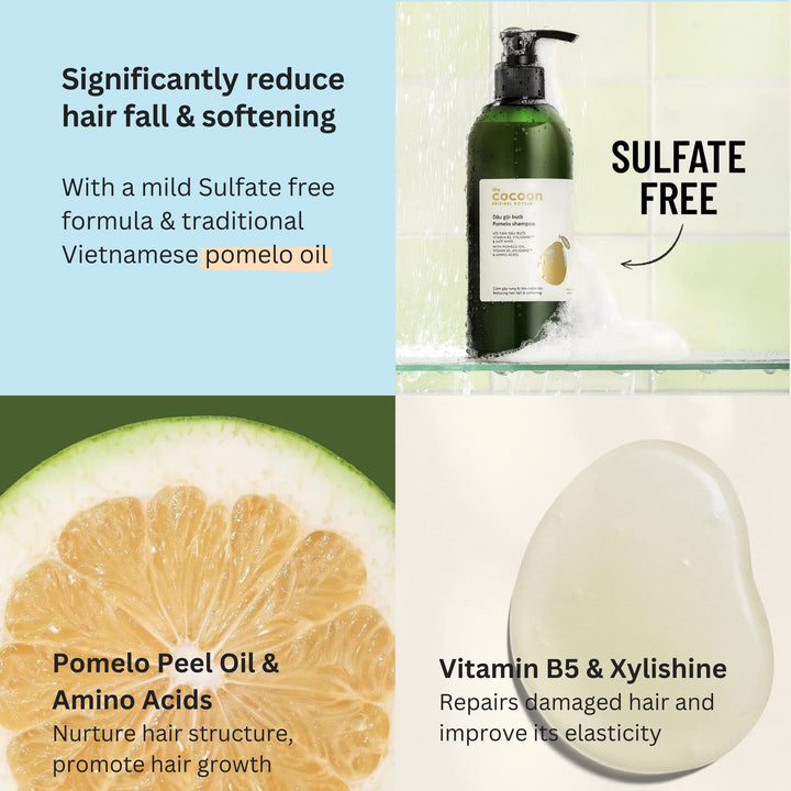 Cocoon Pomelo Shampoo & Conditioner Bundle - Anti Hair Loss, Natural, Sulfate free | For Thinning, Damaged, Color Treated Hair | Reduce Fall & Soften Strands (10.5 fl oz each)