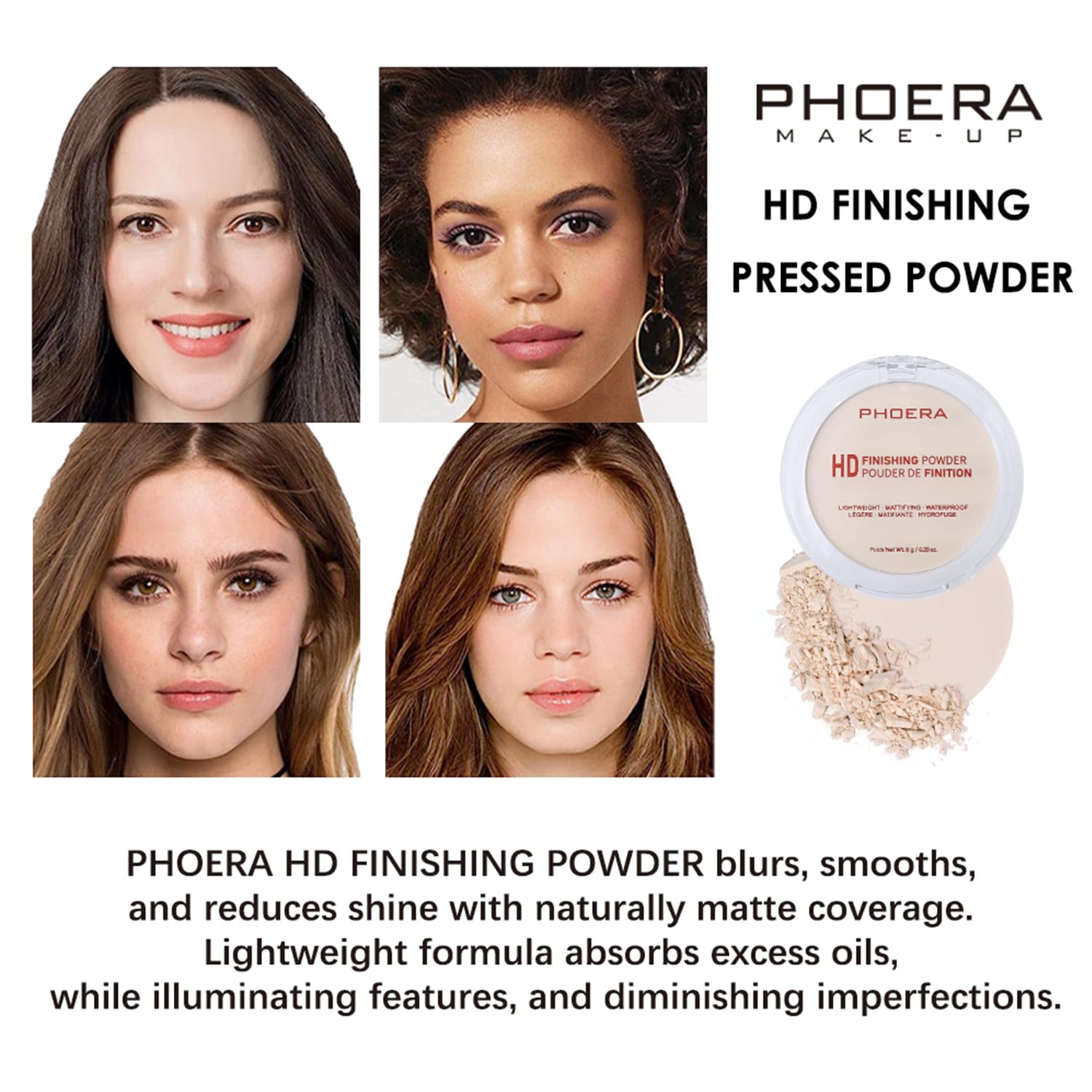 PHOERA Foundation Pressed Face Powder, Soft Focus Setting Powder, Silky Powder For Creating Without Shine, Smooths Pores & Lines, Up to 24H Wear Oil Control,0.28 Oz (003 Mint Green)